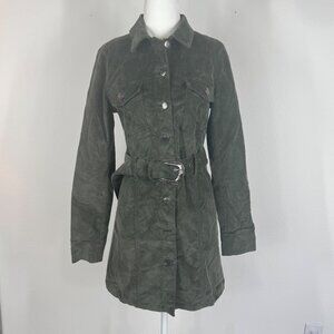 House Of Harlow 1960 Corduroy Dress Belted Olive Green XS Long Sleeve Short